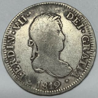 1819 Peru 2 Reales Vg/f Silver Coin Km 115.  1 Limae Jp Ferdinand Vii
