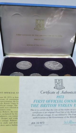 1973 British Virgin Islands 6 Proof Coin Set Incl Silver Dollar In Case & C.  O.  A.