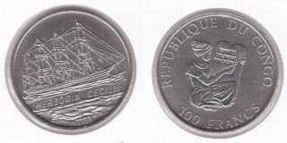 Congo - 100 Francs Unc Coin 1993 Year Km 18 Herzogin Cecilie Ship