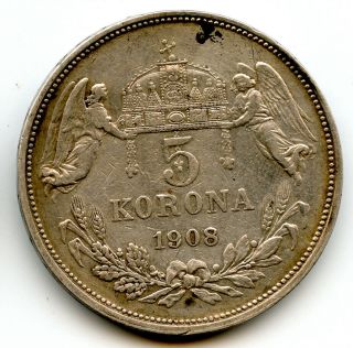 Austria Hungary 1908 5 Corona Franz Joseph I Silver Coin Mp210681
