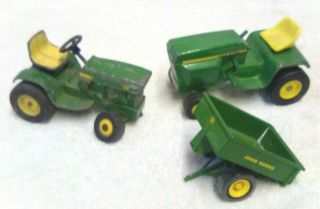3 Vintage Ertl John Deere Lawn & Garden Tractor,  Wagon 1/16 Farm Toy Parts