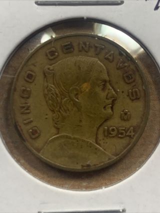 1954 Mexico 5 Centavos.  With Dot.