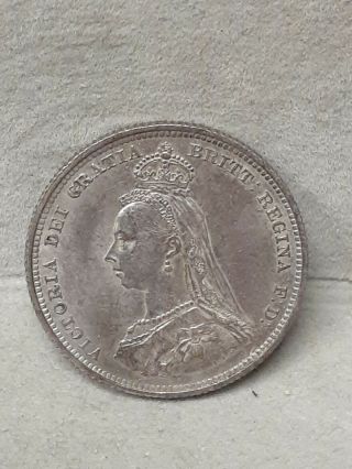 1887 Great Britain Queen Victoria Silver Shilling Au / Unc Priced To Sell
