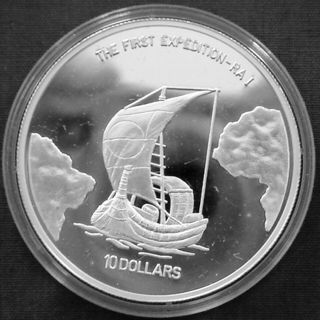 Liberia 10$ Silver Proof 1999 Ships & Explorers Thor Heyerdahl Ra 1 Expedition