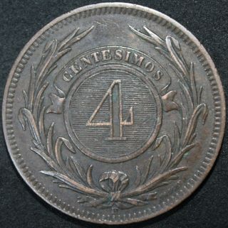1869 H | Uruguay 4 Centesimos | Bronze | Coins | Km Coins