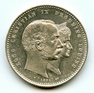 Silver 1892 Denmark 2 Kroner | Au,  Details