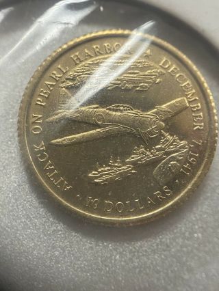 2001 Liberia $10 " Attack On Pearl Harbor " 0.  5 Grams Of.  585 Fine Gold (14k)