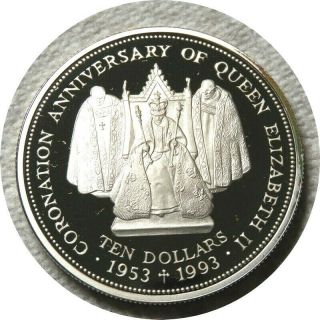 Elf Fiji Islands 10 Dollars 1993 Silver Proof Coronation 25th Anniversary