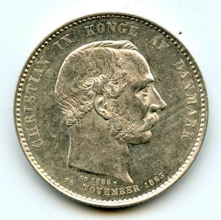 Silver 1888 Denmark 2 Kroner | Au,  Details