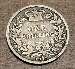 1875 Great Britain One Shilling - Die 30 - Silver Rare Victoria Coin