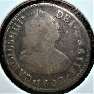 1802 Limae Ij Silver 2 Reales Coin From Peru