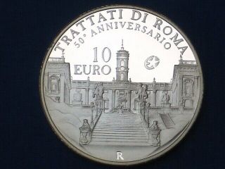 Italy 10€ Silver Proof 2007 Treaty Of Rome 50th Anniversary Km 324