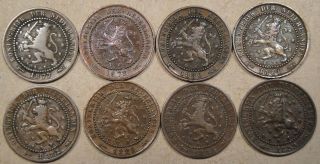 Netherlands 8 Cents 1877,  78,  80,  81,  82,  83,  84,  99 Low - Better Grades As Pictured