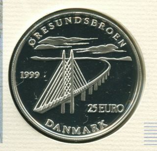 Denmark 25€ Silver Proof 1999 Øresund Brigde in Scarce Swedish CTO Cover 2