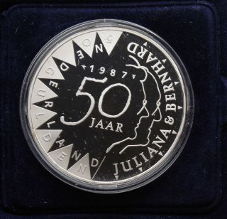 1987 Netherlands Utrecht 50 Gulden Silver Gem Proof Coin Km 209 Golden Wedding