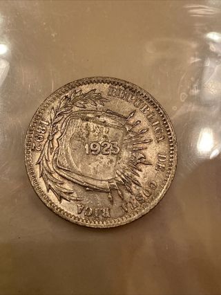 1923 Costa Rica 50 Centimos Counter Stamped On 1892 25 Centavos Rare Host Date