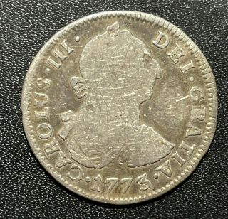 Bolivia 1773pts Jr 2 Reales Silver Coin: Carlos Iii