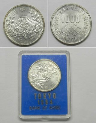 1964 Japan Tokyo Olympics 1000 Yen Silver Coin In Japanese Case
