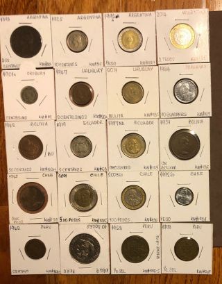 1893 - 2014 Set Of 20 Coins:argentina,  Chile,  Paraguay,  Uruguay,  Peru,  Ecuador,  Bolivia