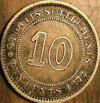 1872 Straits Settlements Victoria Silver 10 Cents Coin