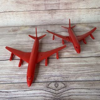 2 Vintage Processed Plastics Co Toy Jet Plane Red Wing Made In Usa