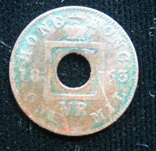 Hong Kong British 1 Mil 1863 Km 1 Queen Victoria 35 Money Coin