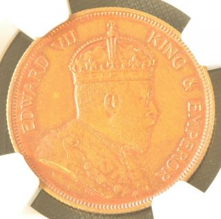 1908 Straits Settlements,  Edward Vii,  Bronze One Cent Copper Coin Ngc Au Details