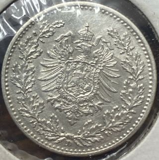 1877 - D 90 Silver Germany 50 Pfennig Small Eagle In Wreath