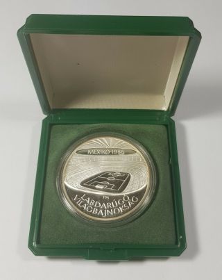 1986 Hungary Silver Proof 500 Forint,  Mexico Xiii Soccer World Cup,  Case,  Unc