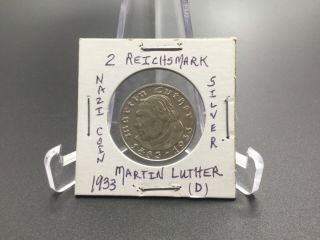 1933 D Martin Luther 2 Reichsmark Silver Coin