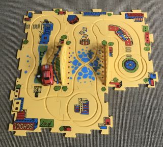 Vehicle Puzzle Tracks: Car,  & 8 Interlocking Tiles City Theme Very Good