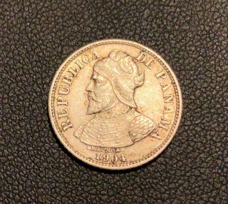 Aunc 1904 Panama 5 Centesimos Silver Coin Grade