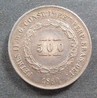 Brazil,  Silver 500 Reis,  1860,  Toned