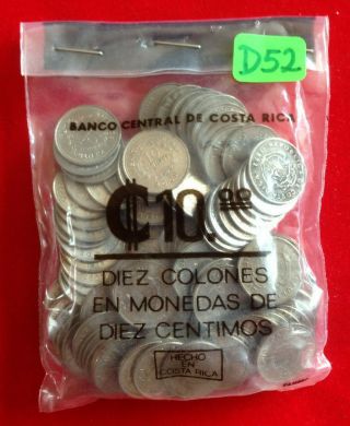 D52 Costa Rica; Bag - 100 Coins 10 Centimos Mixed Dates Vf - Unc