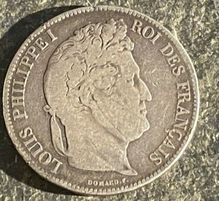 1833 France King Louis Philippe I French Antique Silver 5 Francs Coin Large