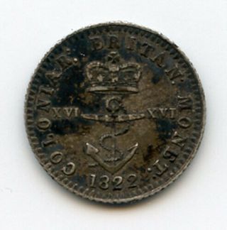 1822 British West Indies 1/16 Dollar Scarce Coin Toned Vf,  Xf.
