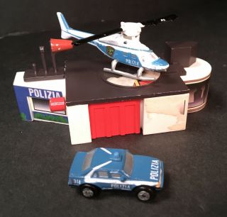 Micro Machines Loose Police Car Italian Polizia Car,  Helicopter And Station.