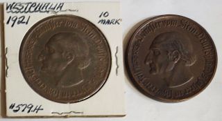 Germany Two Notgeld Westphalia 1921 10 Mark Bronze 579.  4