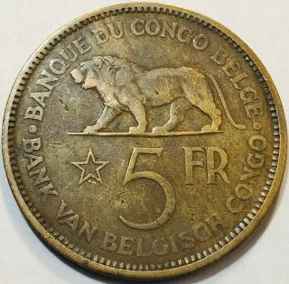 Belgian Congo - 5 Francs 1936 - Km - 29 - Two Year Type - Rare