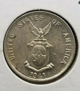 Us Usa Philippines 20 Twenty Centavos Coin Silver 1941 - M