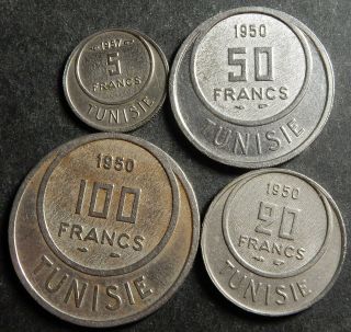 Tunisia Complete Set 5,  20,  50,  100 Francs 1950 1957 Rare
