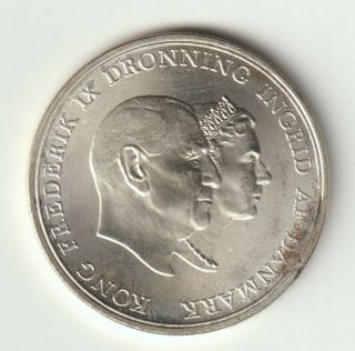 Denmark 5 Kroner Silver Coin 1960 Choice Brilliant Uncir,  Km 852 " King & Queen "