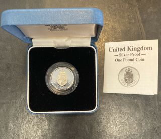 1988 United Kingdom Sterling Silver Proof One Pound Coin Box,  Km954a