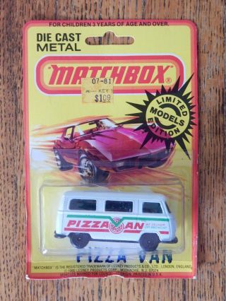 Matchbox Lesney Pizza Van On Blister Card Vintage Diecast