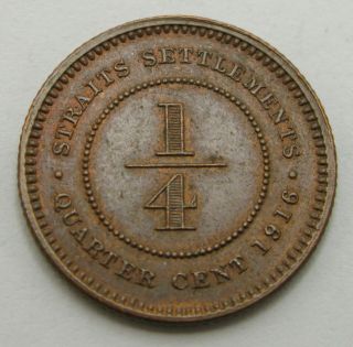 Straits Settlements (british) 1/4 Cent 1916 - Bronze - George V.  - Xf - 1315