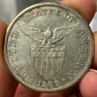 1909 Philippine Usa One Peso Silver Au Unc