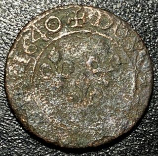 1640 France Double Tournois King Louis Xiii Rare Medieval French Copper Coin 12