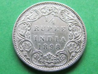 British India Bombay (1898 B Rare) 1/4 Rupee Silver Coin