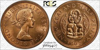 1965 Zealand Half Penny Pcgs Ms65rd Great Luster And Details