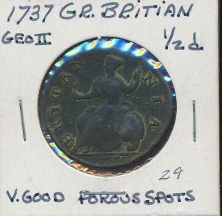 Great Britain - Colonial - 1/2 Penny - 1737 - In U.  S.  Colonies